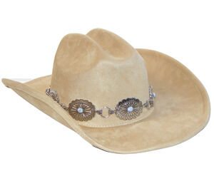 Illuma Womens Western Cowboy Hat Tan Buckskin Silver Concho Stone Band OS NWT